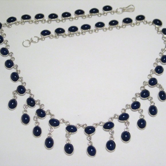 Bib Chain Necklace Sterling Silver w/ Blue Stone - Picture 2 of 5